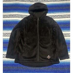 Spyder Jacket Womens Medium Black Furry Full Zip Hooded Fleece Winter Warm Coat
